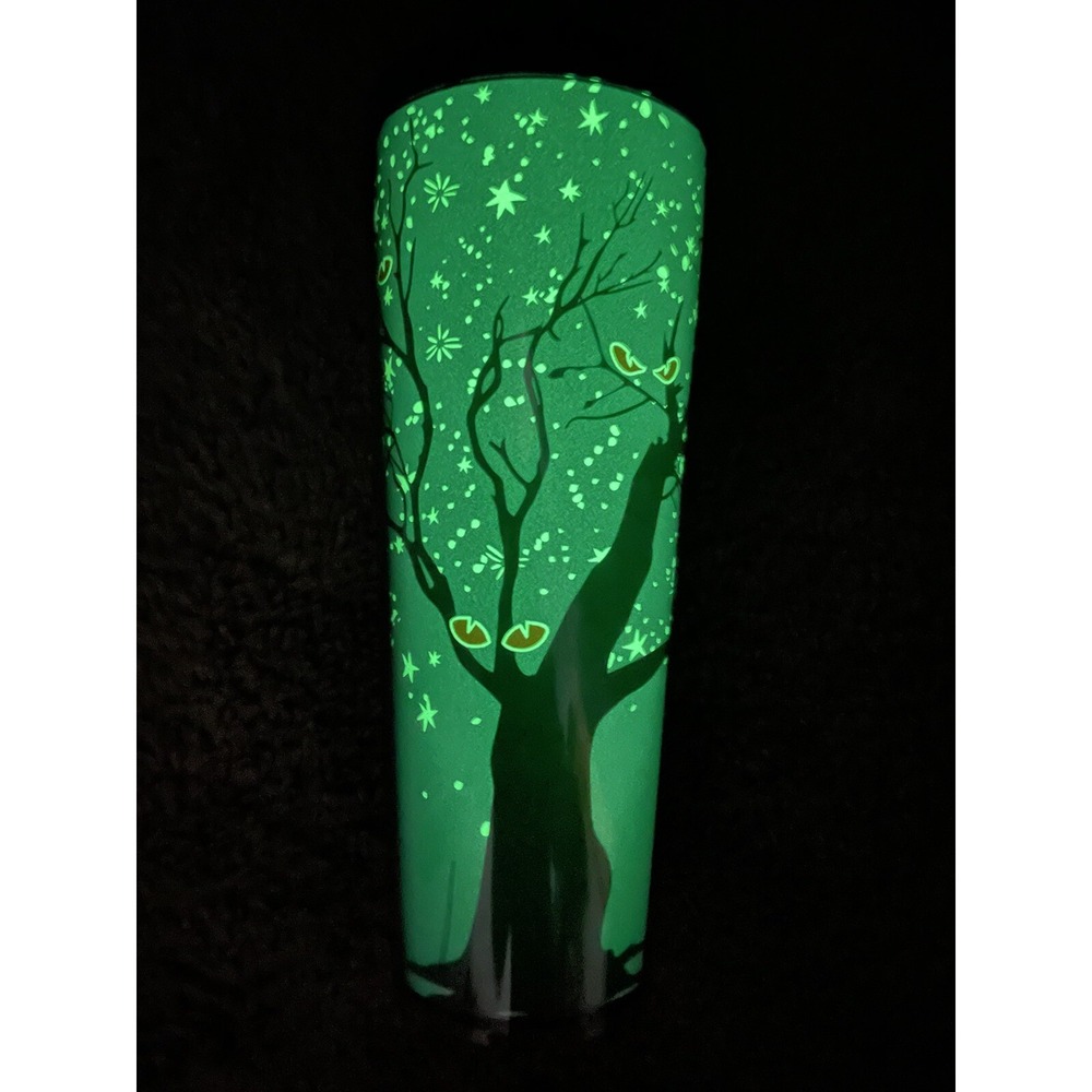 New Starbucks 24oz Tumbler Glow in‎ The Dark 2022 Halloween NWT Trees Straw